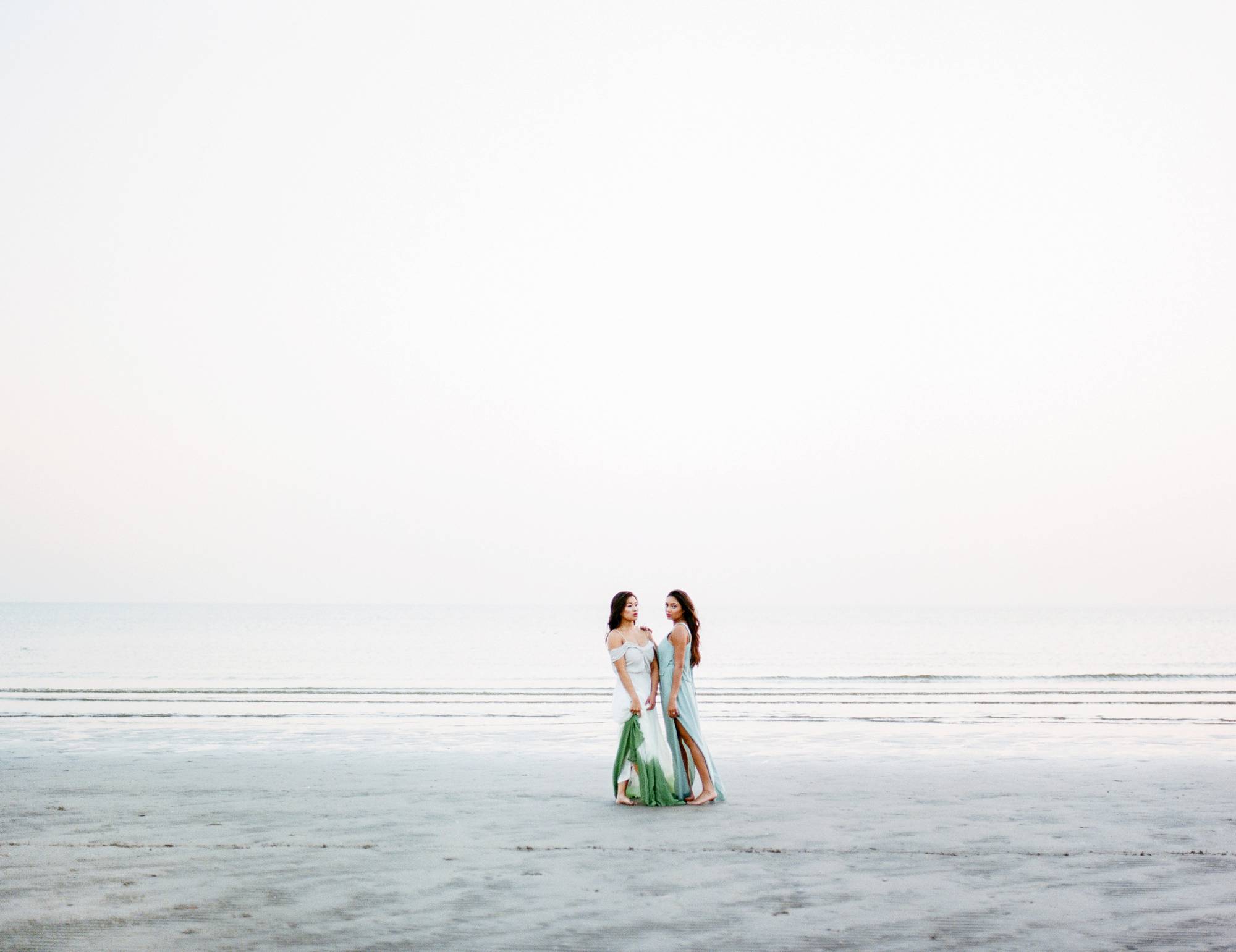 Fine art film photography for beach weddings in the Netherlands - Bright and airy bridal portrait on the coast of Holland