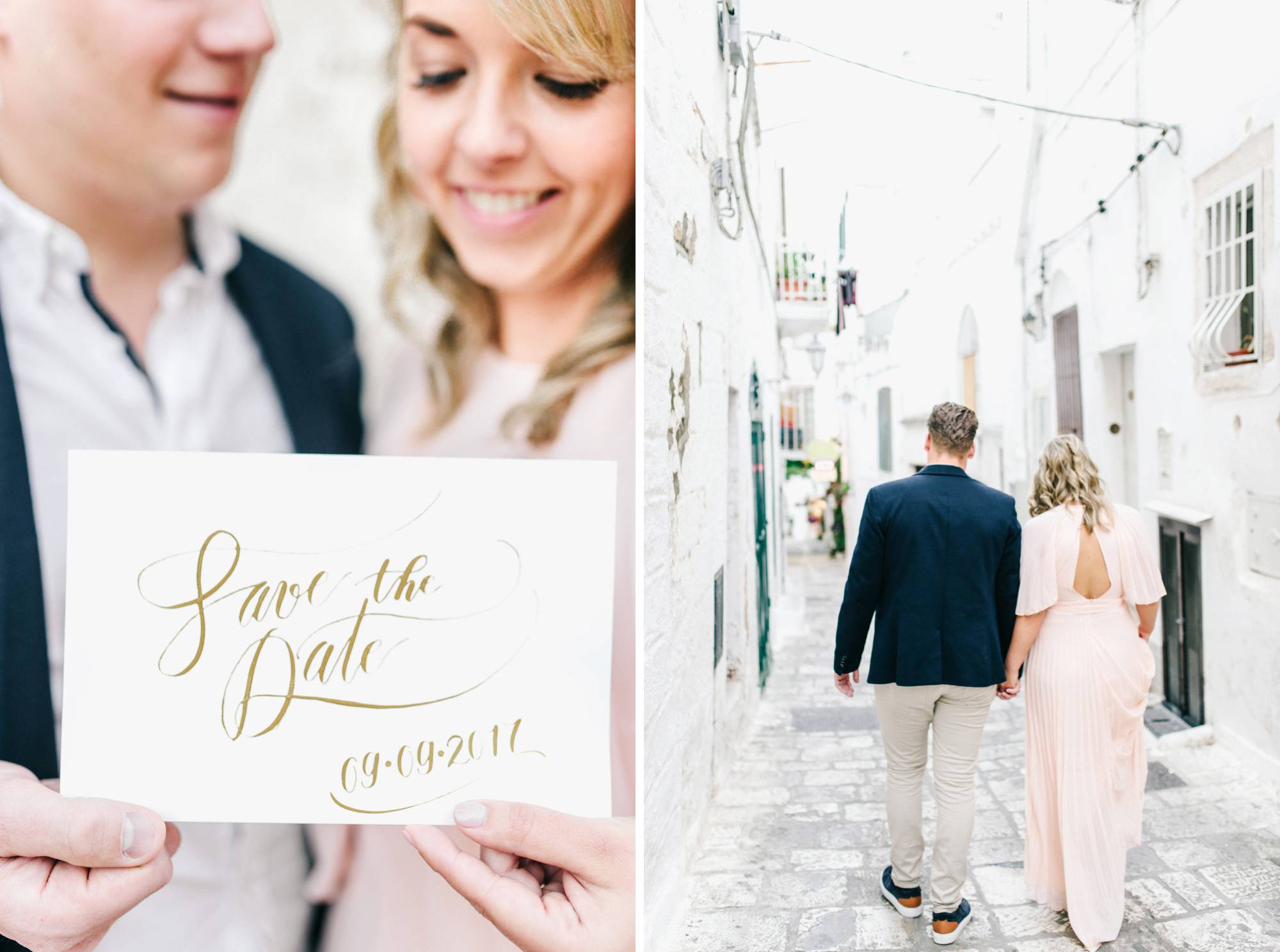 Fine art wedding photographer Engagement shoot Ostuni Puglia Italy - Save the date