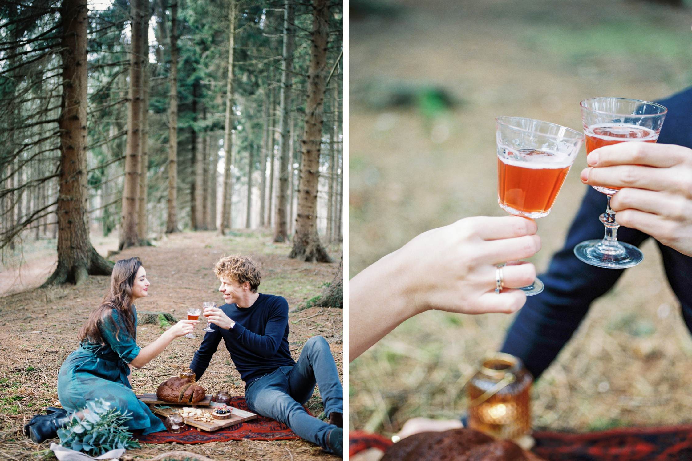 Fine art film photography Winter forest engagement shoot Lage Vuursche - Picnic in the forest 