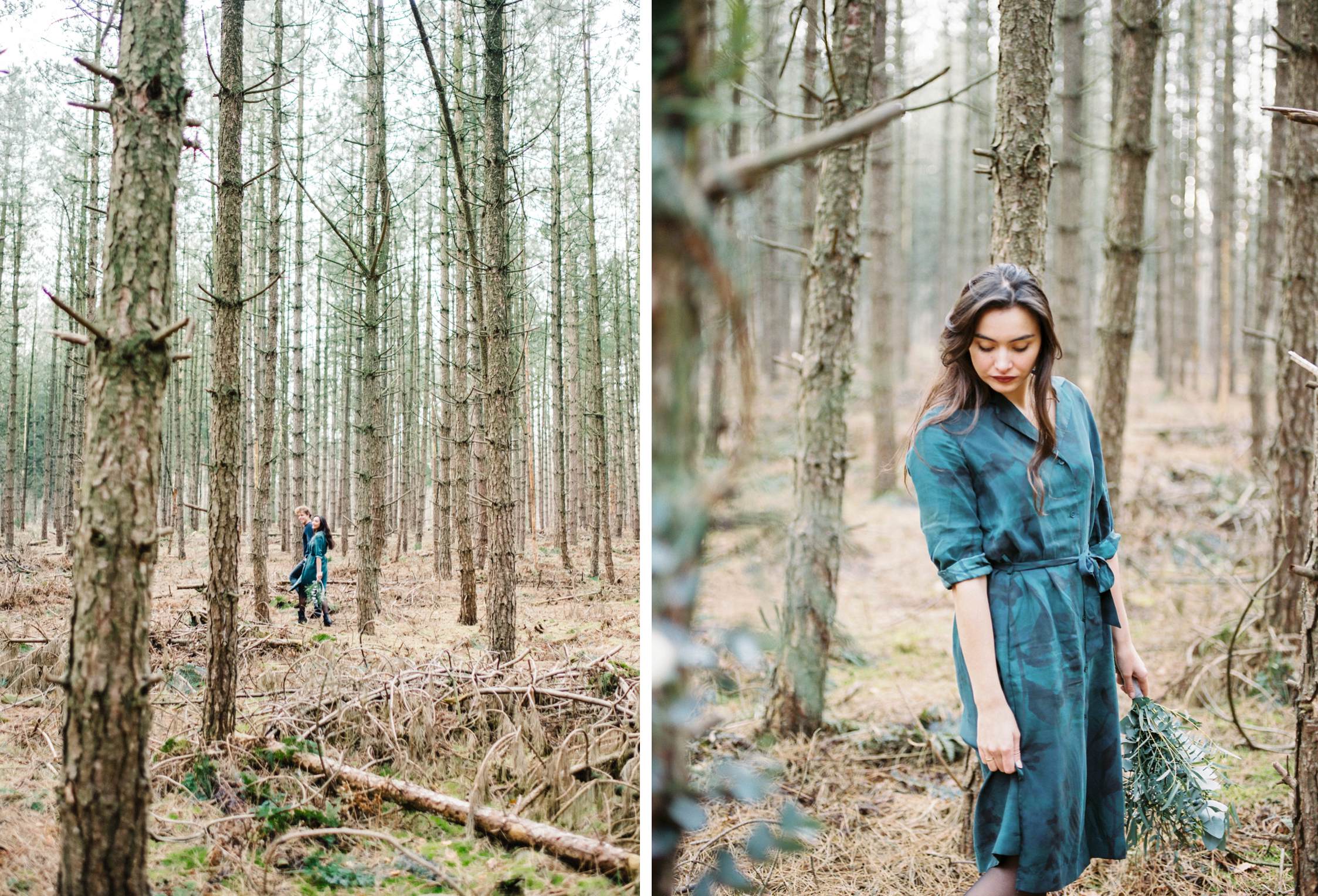 Fine art film photography Winter forest engagement shoot Lage Vuursche - Love shoot in the forest