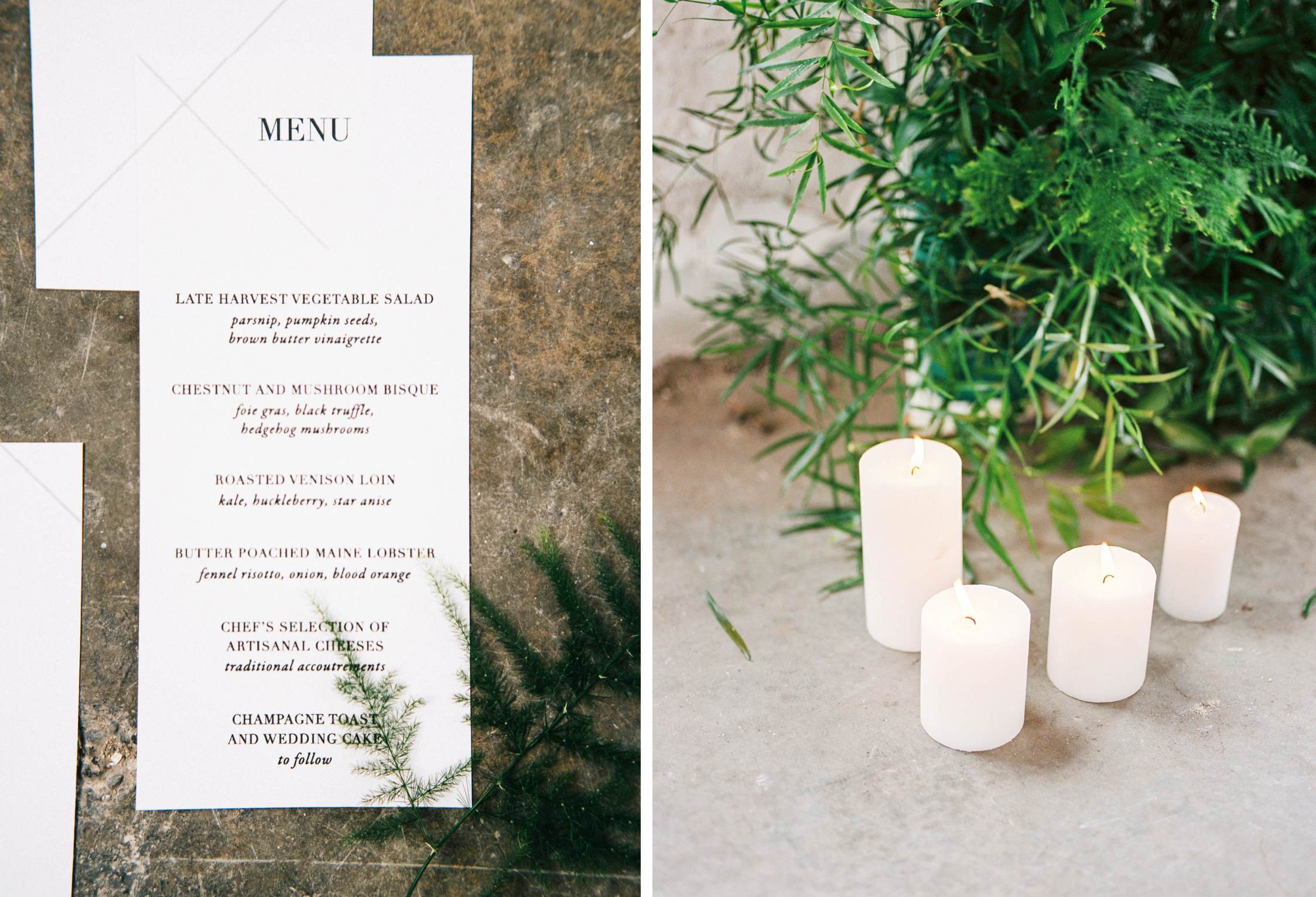 Fine art film photography Minimalistic Editorial Wedding shoot - Wedding menu