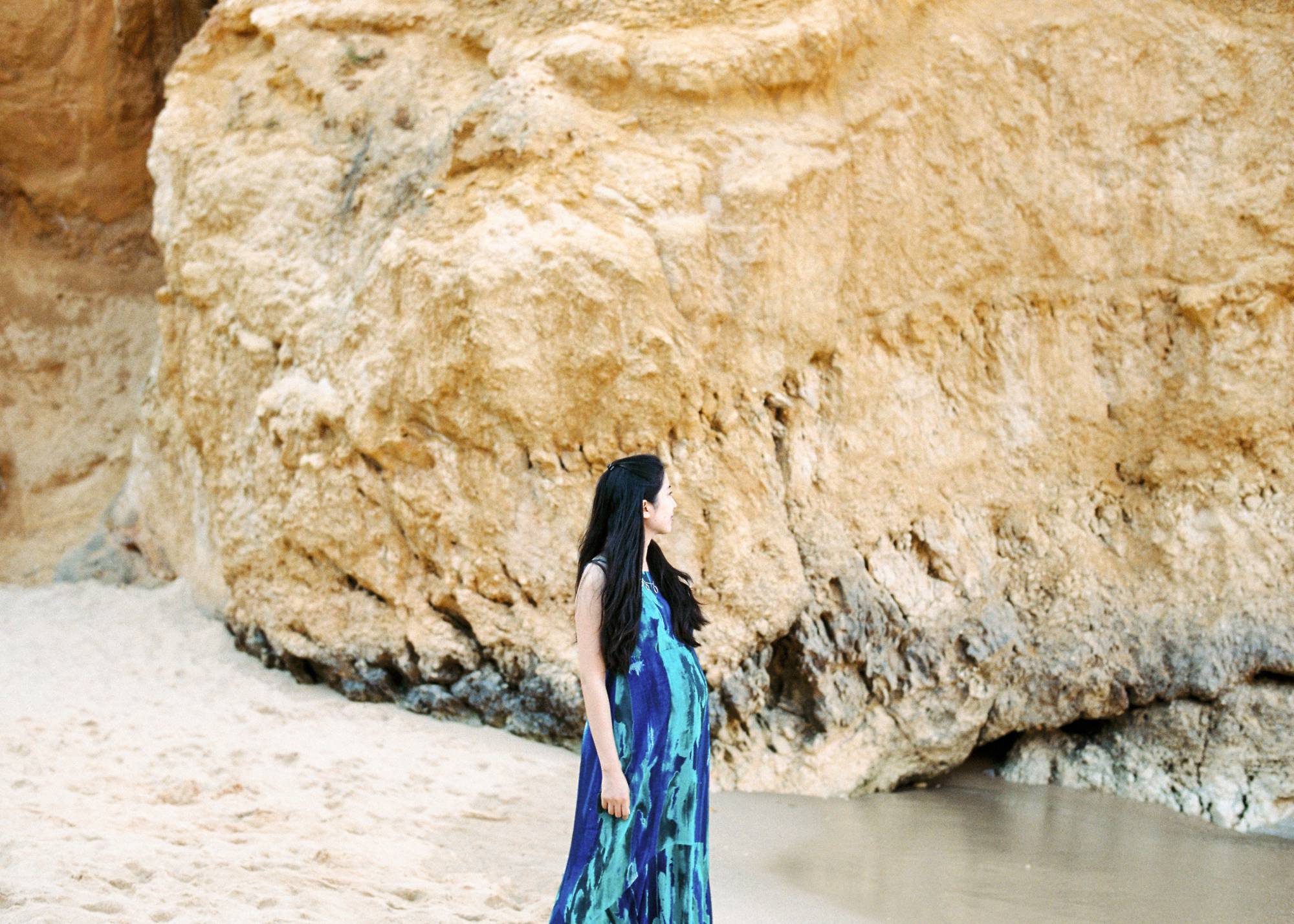 Fine art film photography Lagos Portugal - Maternity shoot by the sea