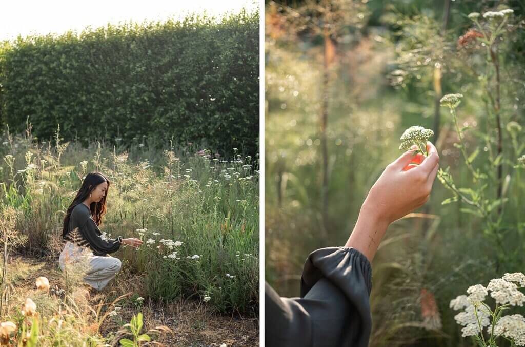 Portrait of floral designer Brittany from Brit Floral in a Belgian garden during a flower retreat