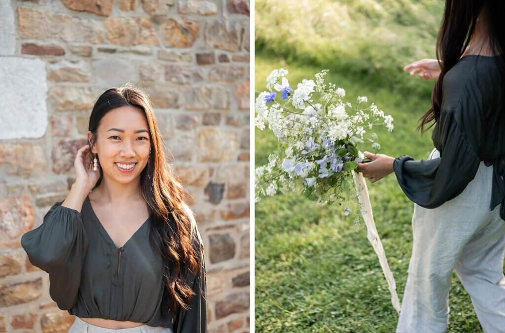 Portrait of floral designer Brittany from Brit Floral in a Belgian garden during a flower retreat
