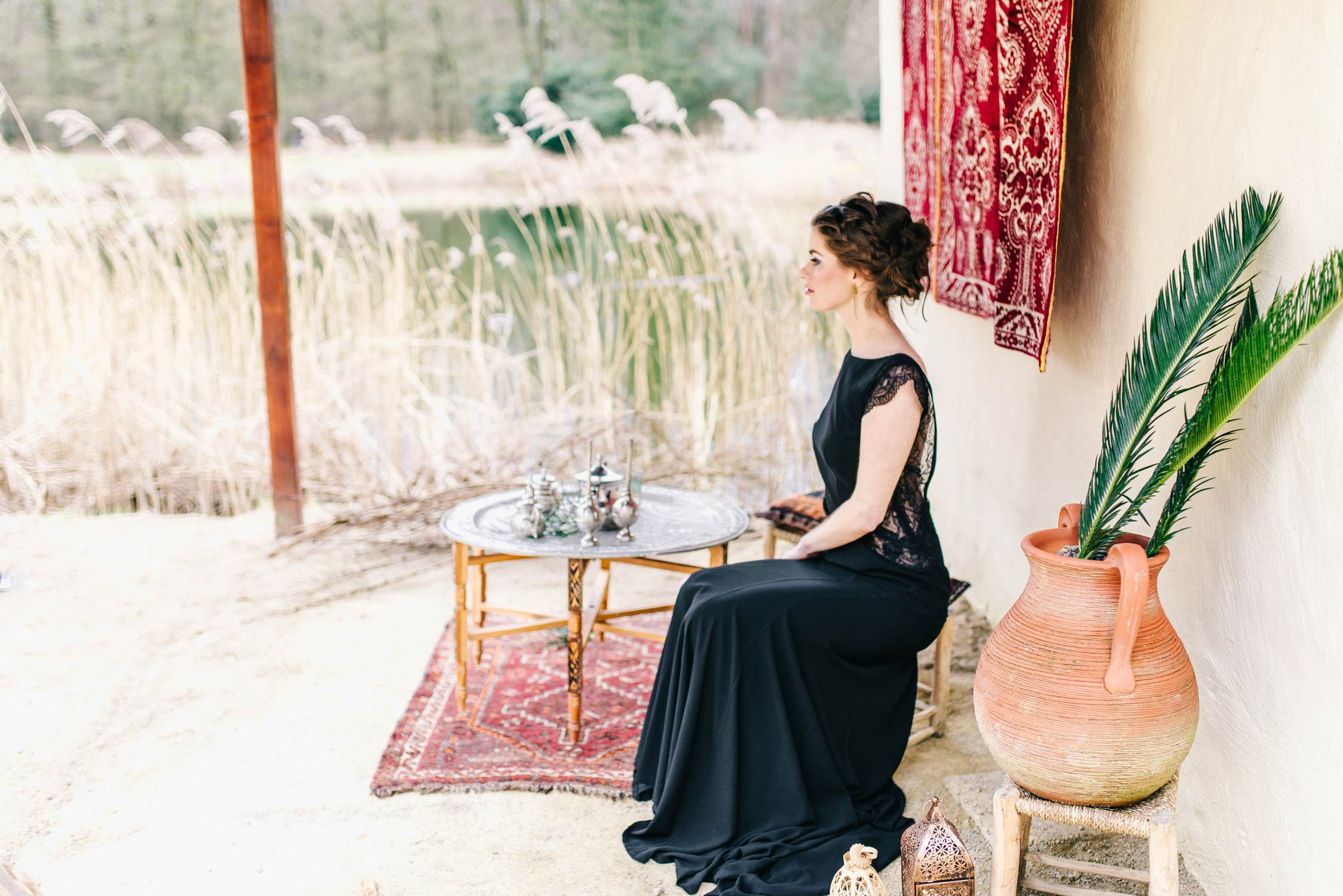 Fine art wedding photographer moroccan inspired styled shoot - Black wedding dress